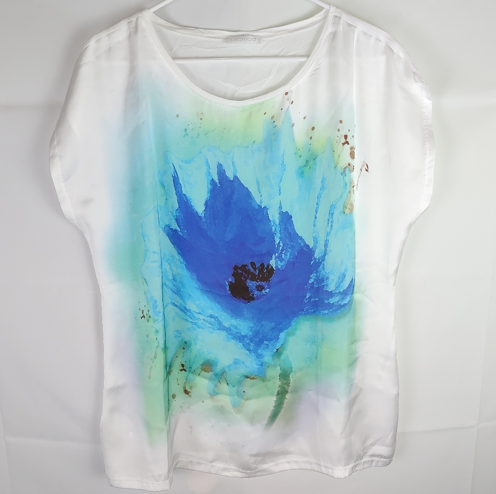 Promod Paint Brush Blouse Top Womens M Casual Going Out Boho Soft Girl Preppy